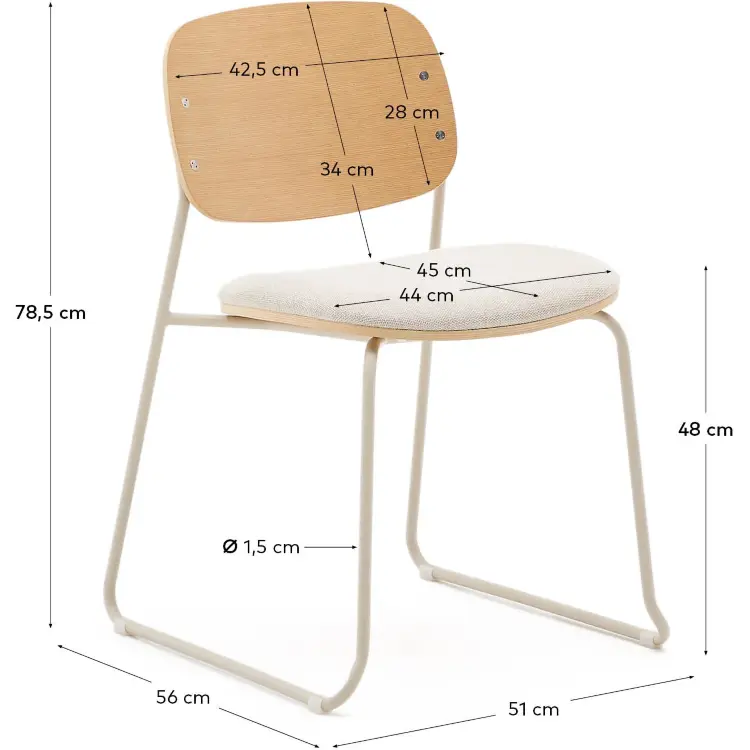 Стул Meli с сиденьем из бежевого шенилла и бежевыми металлическими ножками