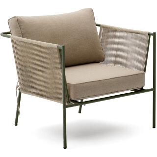 Уличное кресло Zivia из веревки цвета экрю и стали зеленого цвета