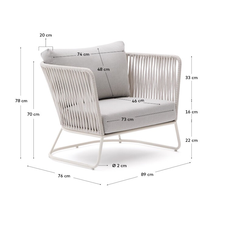 Уличное кресло Saconca из веревочного шнура и серой оцинкованной стали