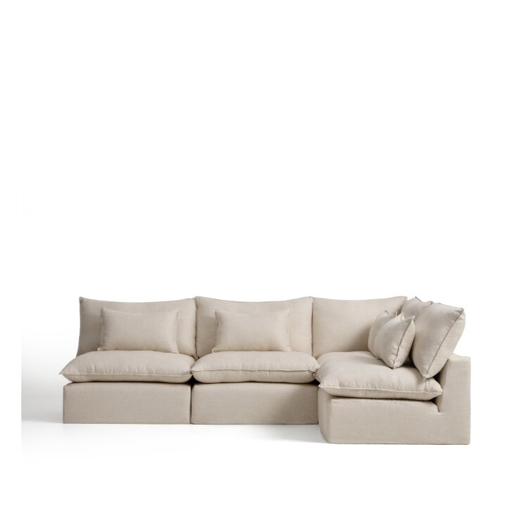 Угловой модульный диван Anarela на 6 мест со съемными чехлами из бежевого льна и вискозы, 327 x 217
