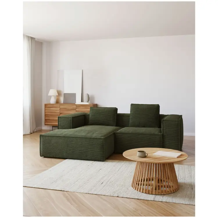 2-местный диван Blok с левым шезлонгом в зеленом толстом вельвете 240 см