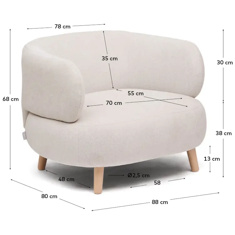 Кресло Luisa из шенилла перламутрового цвета с ножками из массива бука,