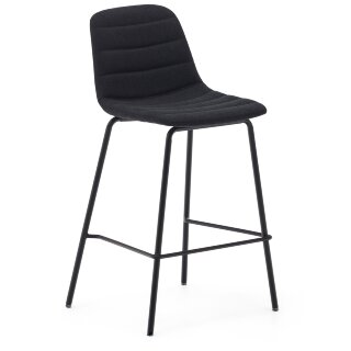 Полубарный стул Zunilda из черной синели и стали с матовой черной отделкой, высота сиденья 65 см.