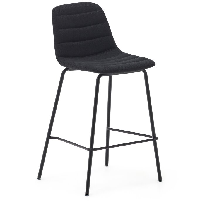 Полубарный стул Zunilda из черной синели и стали с матовой черной отделкой, высота сиденья 65 см.