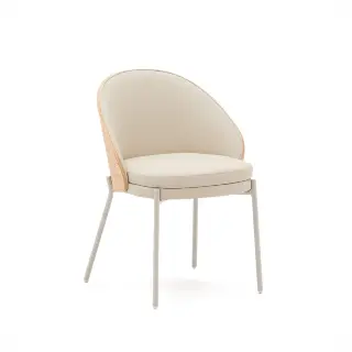Стул Eamy из бежевой экокожи, ясеневого шпона с натуральной отделкой и бежевого металла