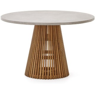 Alcaufar Круглый уличный стол из массива тикового дерева и серого цемента Ø 120 см