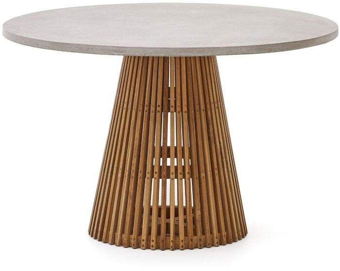 Alcaufar Круглый уличный стол из массива тикового дерева и серого цемента Ø 120 см