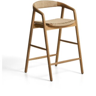 Уличный полубарный стул Derile из массива дуба в натуральной отделке и бежевой веревки