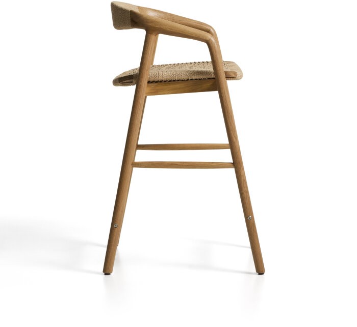 Уличный полубарный стул Derile из массива дуба в натуральной отделке и бежевой веревки