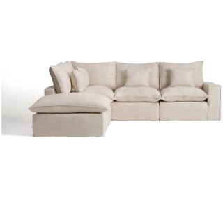 Угловой модульный диван Anarela на 4 места со съемными чехлами из бежевого льна и вискозы, 287 x 307