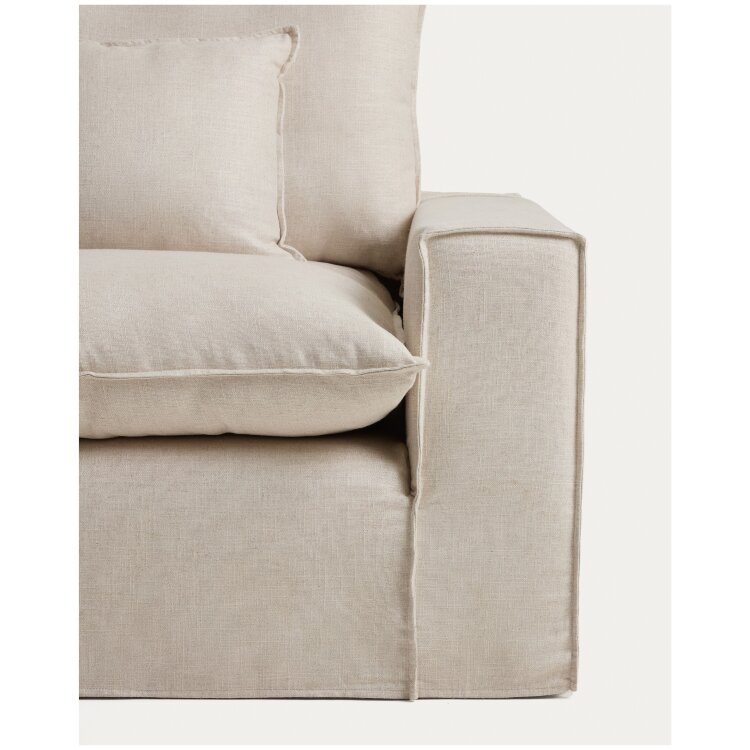 Угловой модульный диван Anarela на 4 места со съемными чехлами из бежевого льна и вискозы, 287 x 307