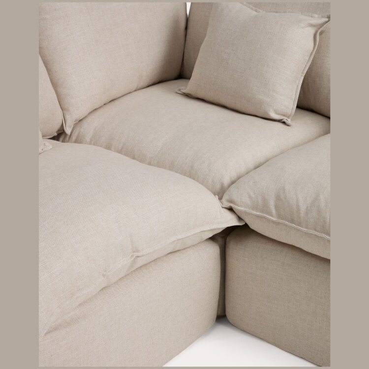 Угловой модульный диван Anarela на 4 места со съемными чехлами из бежевого льна и вискозы, 287 x 307