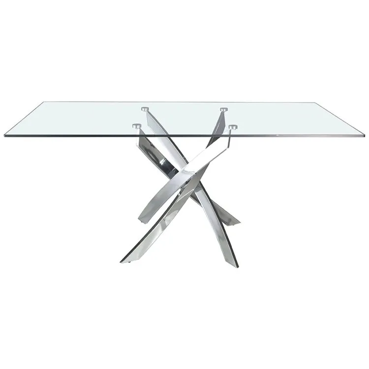 Стол обеденный прямоугольный F2133 /1061 стекло 180x95 с ножками из нержавеющей стали