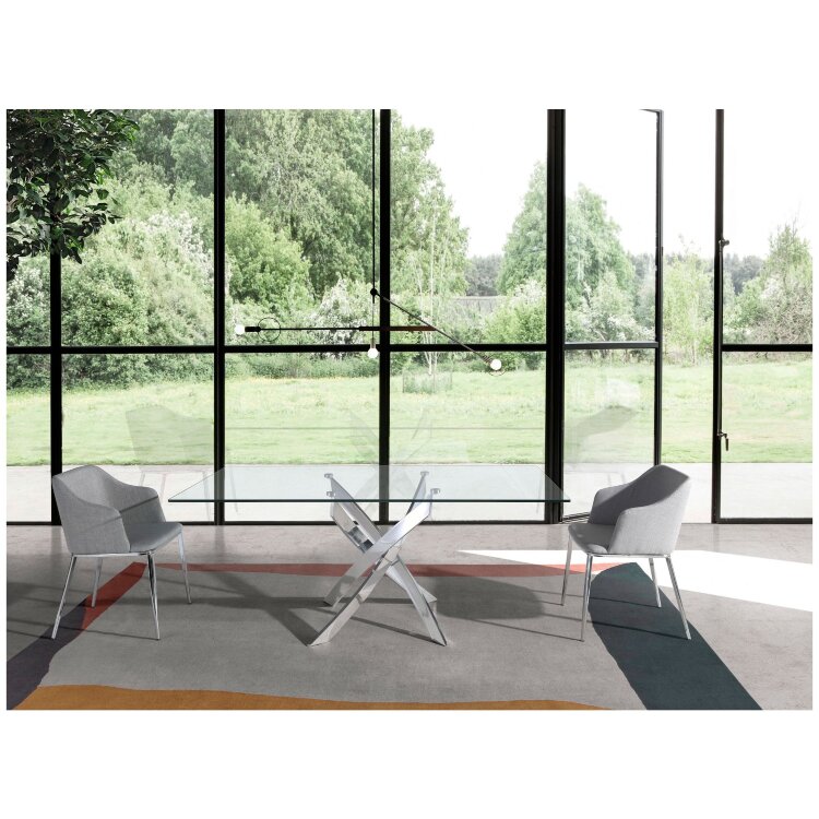 Стол обеденный прямоугольный F2133 /1061 стекло 180x95 с ножками из нержавеющей стали