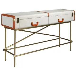 Консольный стол 3271 из шпона ореха и светло-серой ткани