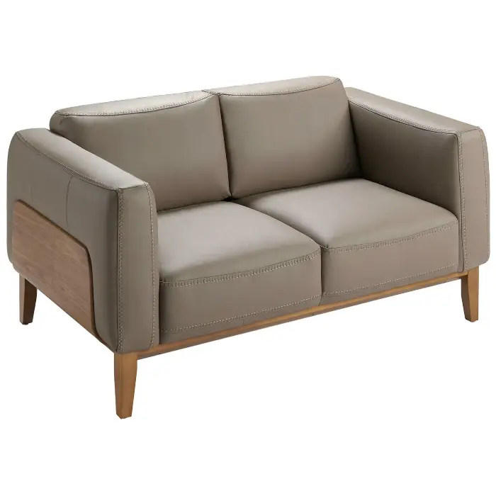 Диван 5353-2P /6028 2-х местный кожаный бежевый с ореховым каркасом