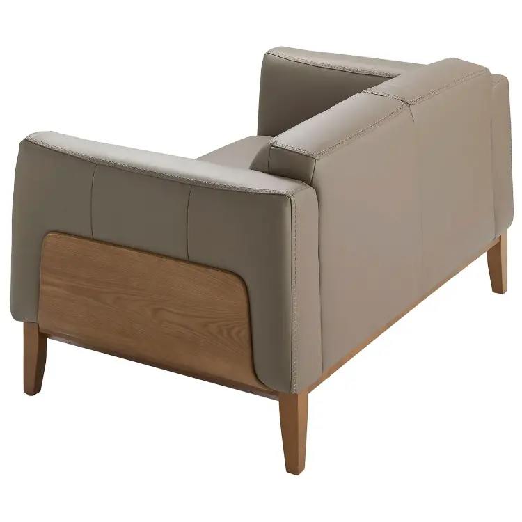 Диван 5353-2P /6028 2-х местный кожаный бежевый с ореховым каркасом