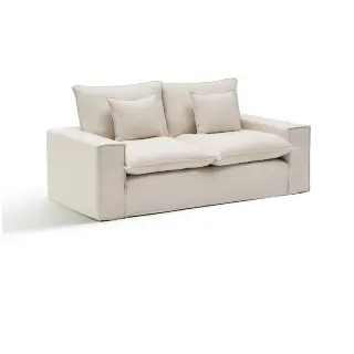 Двухместный диван Anarela из бежевого льна и вискозы со съемным чехлом, 220 см