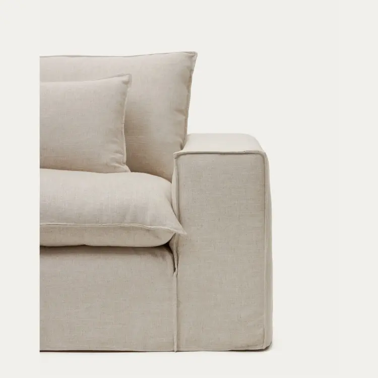 Двухместный диван Anarela из бежевого льна и вискозы со съемным чехлом, 220 см