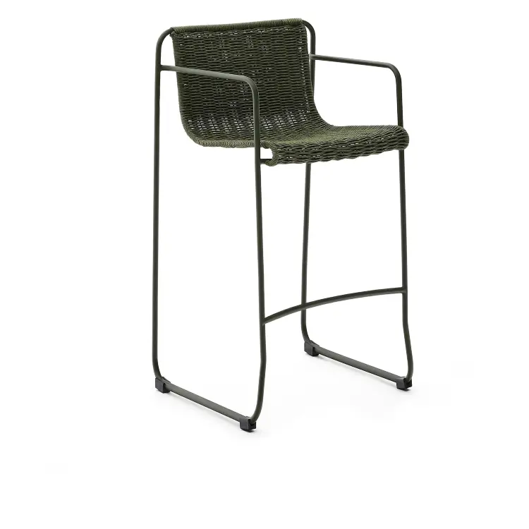 Барный стул Maurina из зелёной оцинкованной стали и зелёной веревки 74,5 см