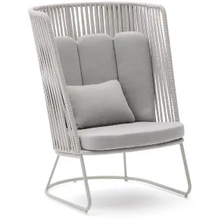 Уличное кресло Saconca с высокой спинкой из веревочного шнура и серой оцинкованной стали