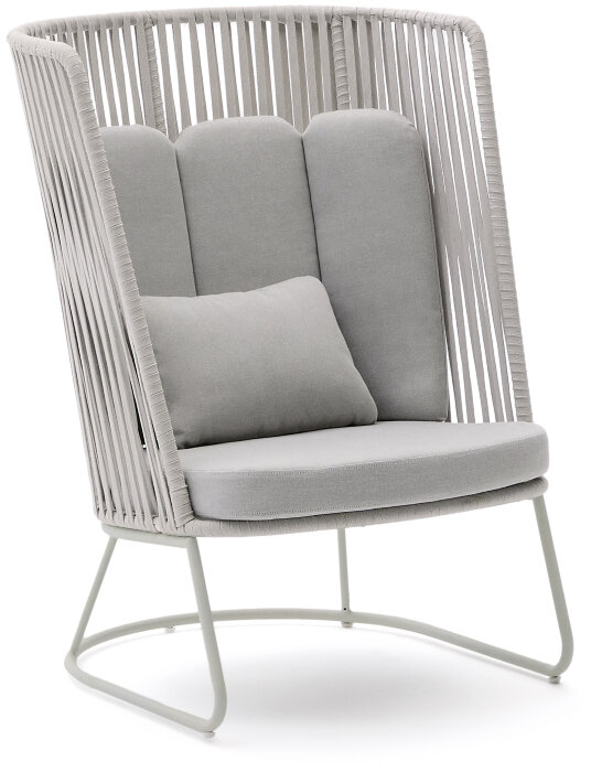 Уличное кресло Saconca с высокой спинкой из веревочного шнура и серой оцинкованной стали