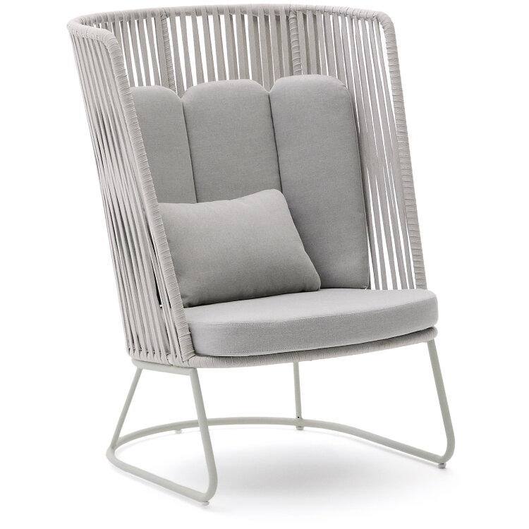 Уличное кресло Saconca с высокой спинкой из веревочного шнура и серой оцинкованной стали