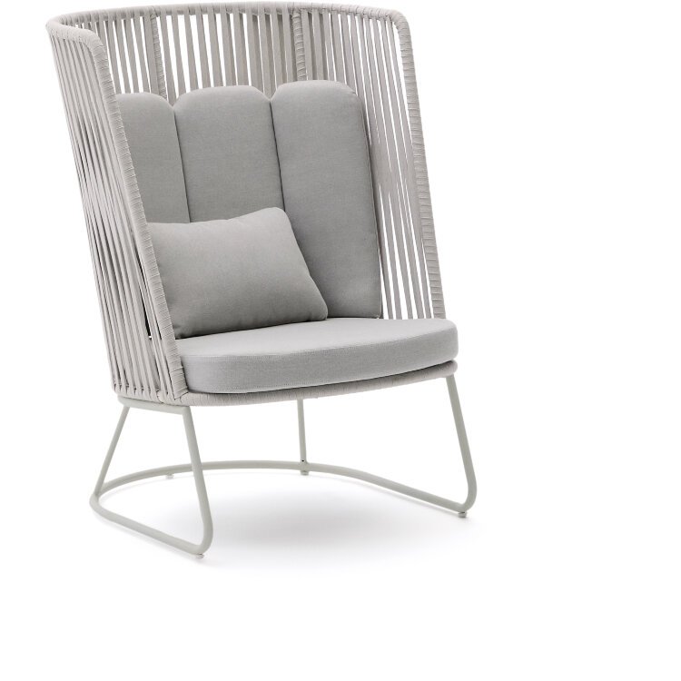 Уличное кресло Saconca с высокой спинкой из веревочного шнура и серой оцинкованной стали