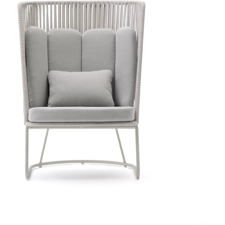 Уличное кресло Saconca с высокой спинкой из веревочного шнура и серой оцинкованной стали