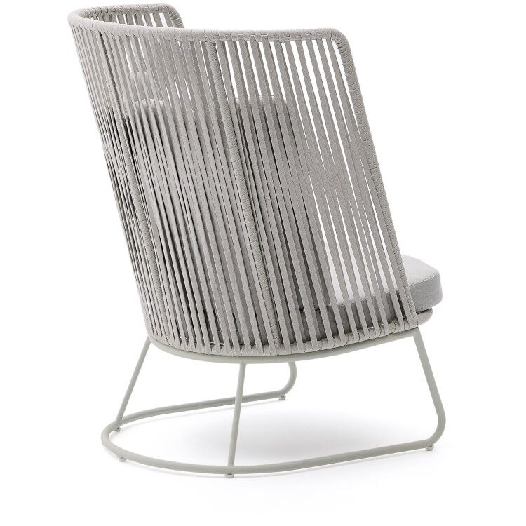 Уличное кресло Saconca с высокой спинкой из веревочного шнура и серой оцинкованной стали