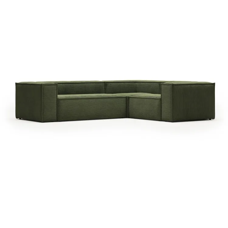 3-местный угловой диван Blok в зеленом толстом вельвете 290 x 230 см