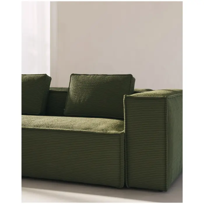 3-местный угловой диван Blok в зеленом толстом вельвете 290 x 230 см