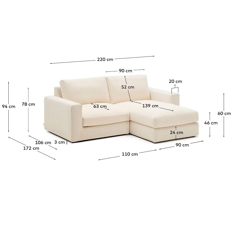 Alea 3-местный модульный диван с правым шезлонгом и съемным чехлом 220 см