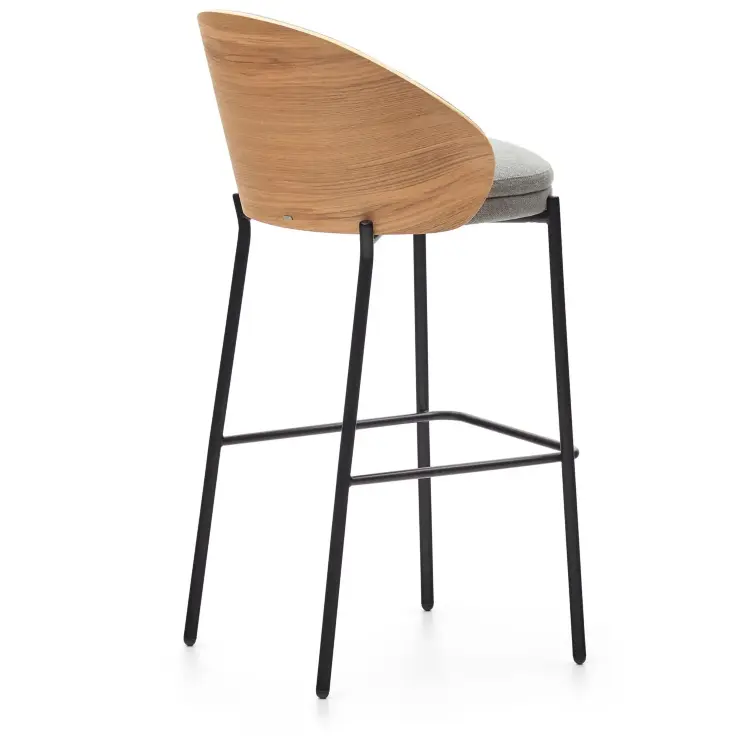 Барный стул Eamy светло-серый из шпона ясеня с натуральной отделкой