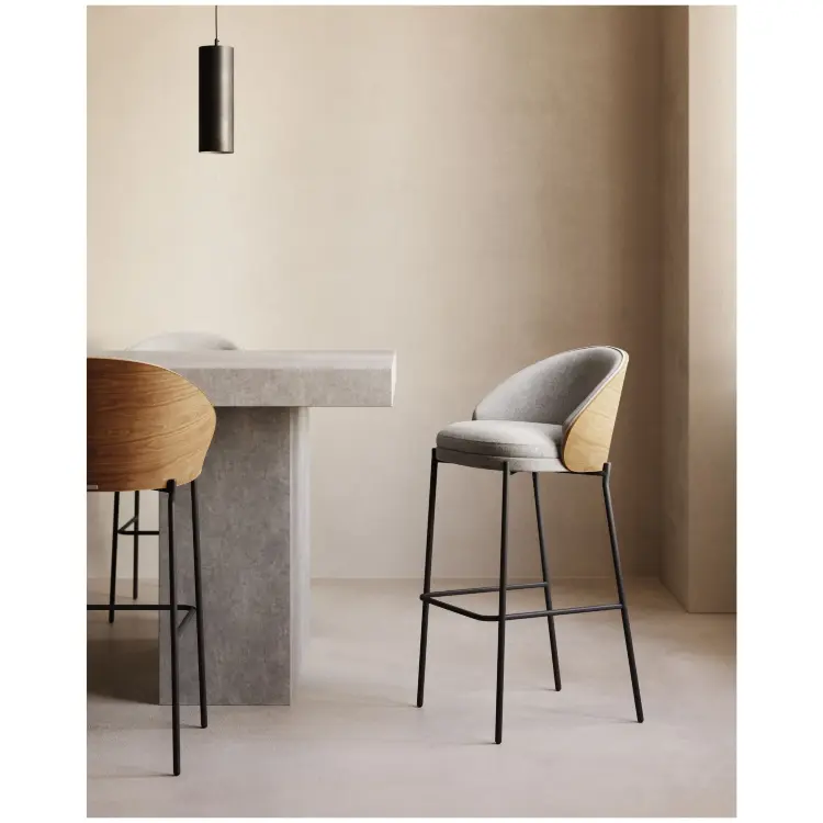 Барный стул Eamy светло-серый из шпона ясеня с натуральной отделкой