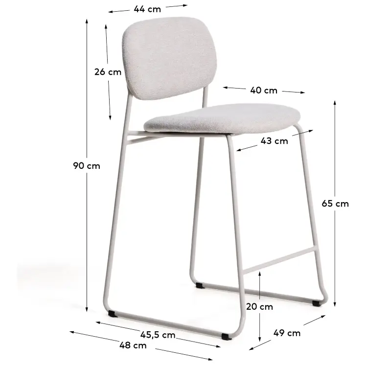 Полубарный стул Meli из бежевой синели с металлическими ножками, 65 см