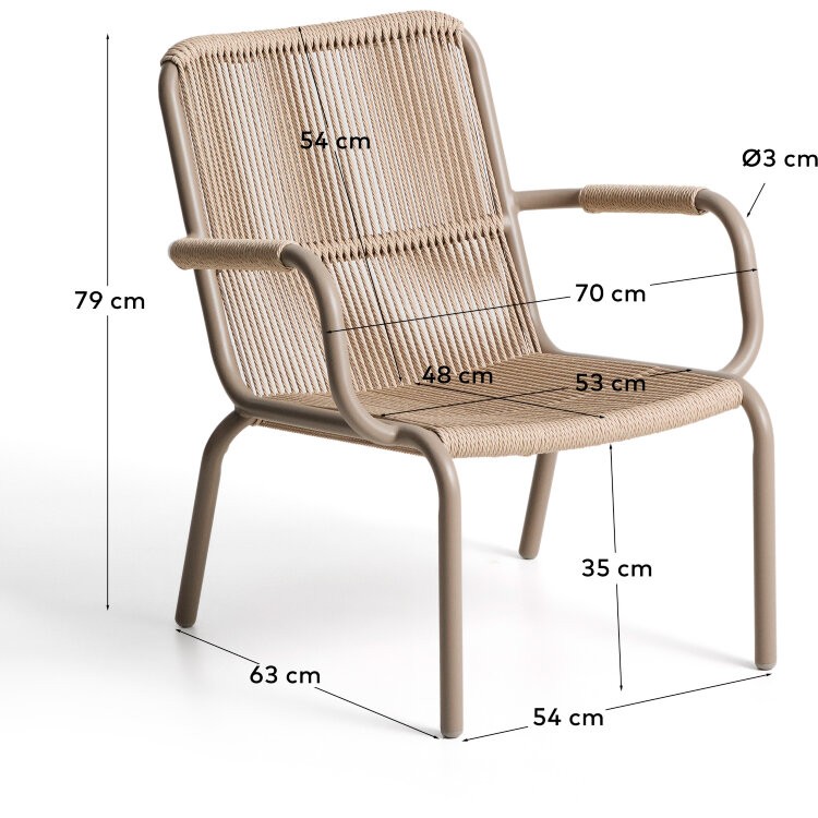 Уличное кресло Salis из алюминия цвета экрю и веревки