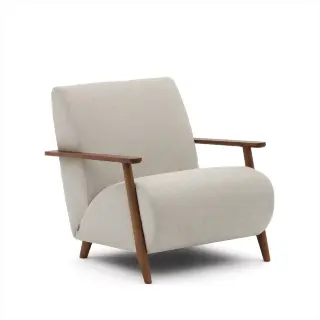 Кресло Meghan из жемчужного шенилла и массива ясеня с отделкой под орех