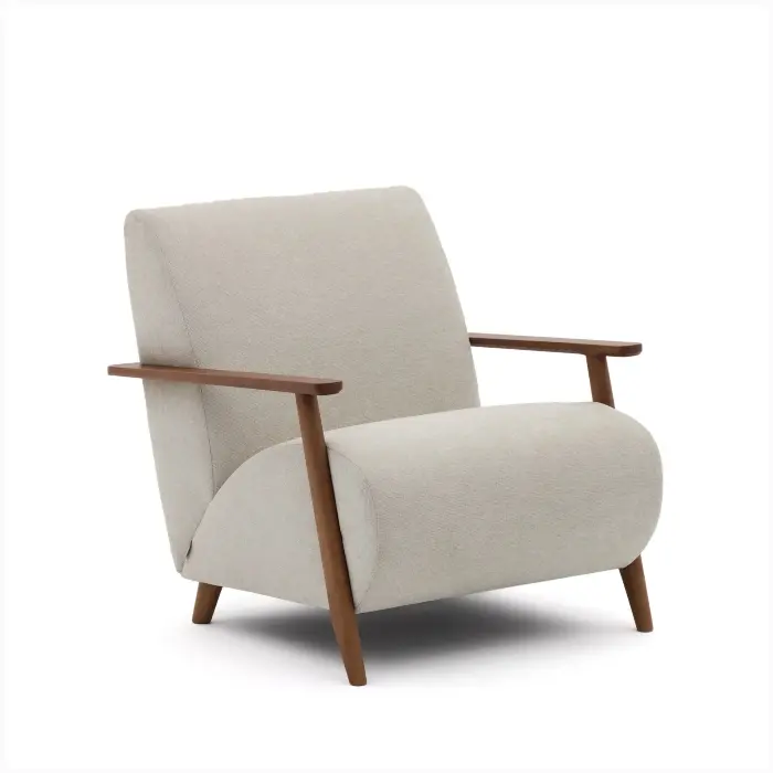 Кресло Meghan из жемчужного шенилла и массива ясеня с отделкой под орех