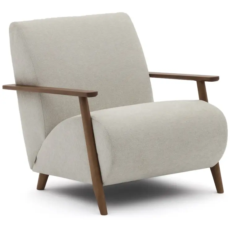 Кресло Meghan из жемчужного шенилла и массива ясеня с отделкой под орех