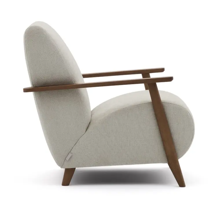 Кресло Meghan из жемчужного шенилла и массива ясеня с отделкой под орех