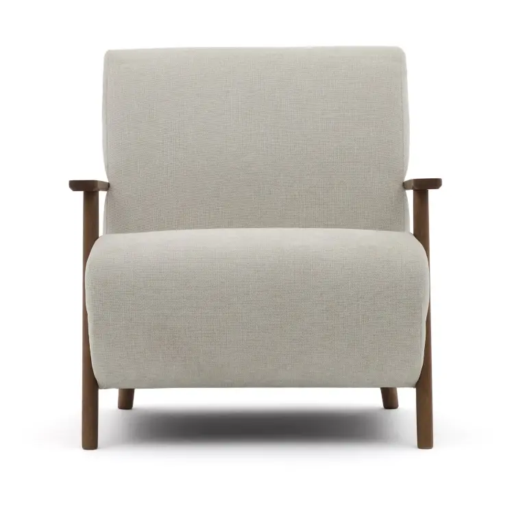 Кресло Meghan из жемчужного шенилла и массива ясеня с отделкой под орех