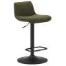 Барный стул Zenda из синели темно-зеленого цвета и черной матовой стали, высота 81–102 см.