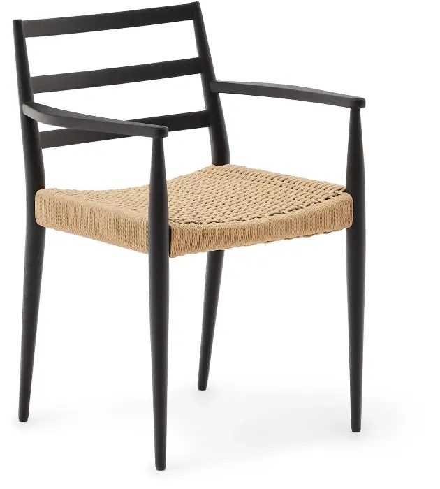 Analy Стул из массива дуба с черной отделкой и сиденьем из веревки