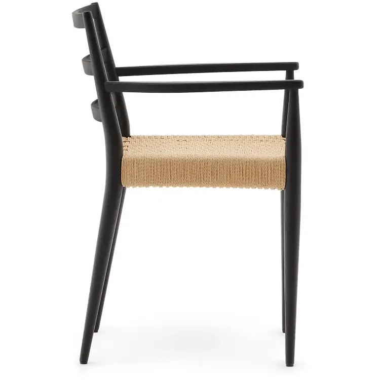 Analy Стул из массива дуба с черной отделкой и сиденьем из веревки