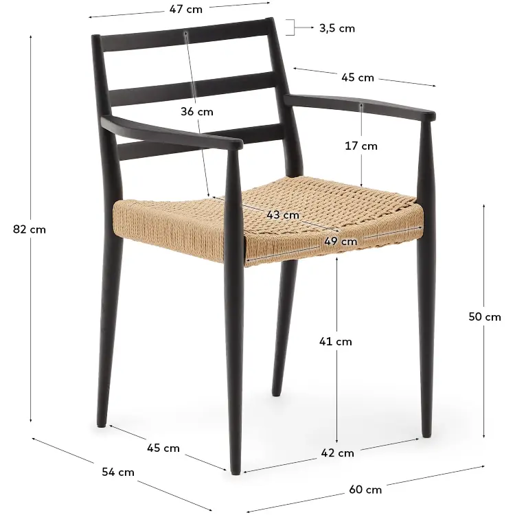 Analy Стул из массива дуба с черной отделкой и сиденьем из веревки