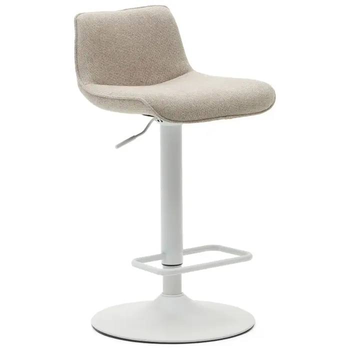 Барный стул Zenda из бежевой синели и матовой белой стали 81-102 см