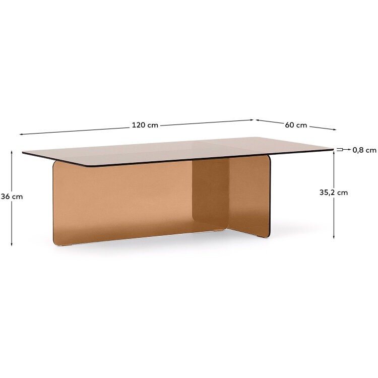 Журнальный столик Zaren из коричневого закаленного стекла, 120 x 60 см