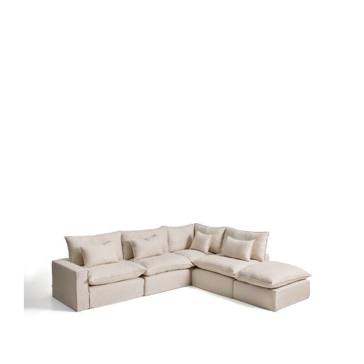 Угловой модульный диван Anarela бежевый из льна и вискозы со съемным чехлом, 347 x 307