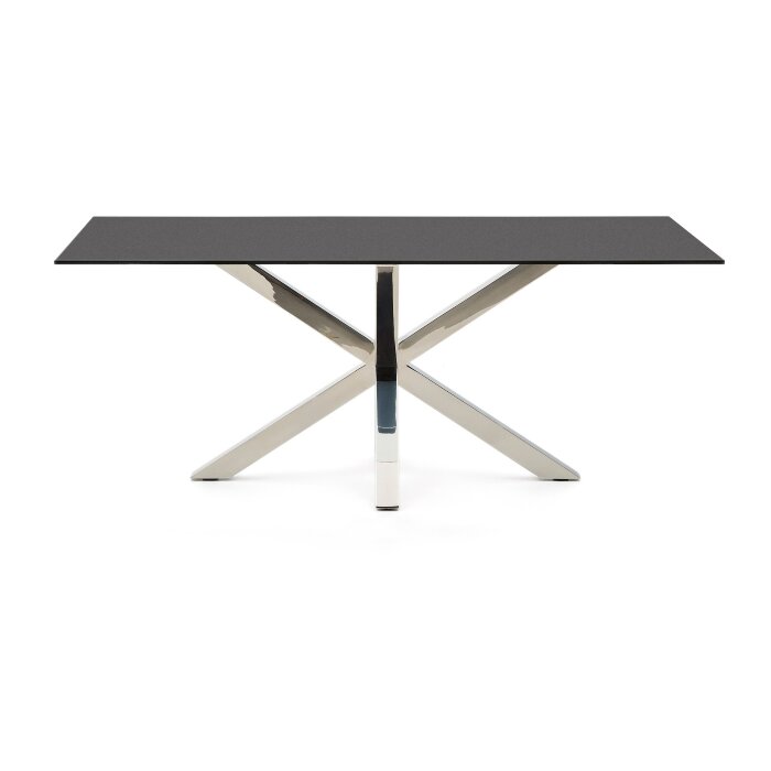 Argo Стол обеденный с ножками из стали и столешницей из черного стекла 200x100
